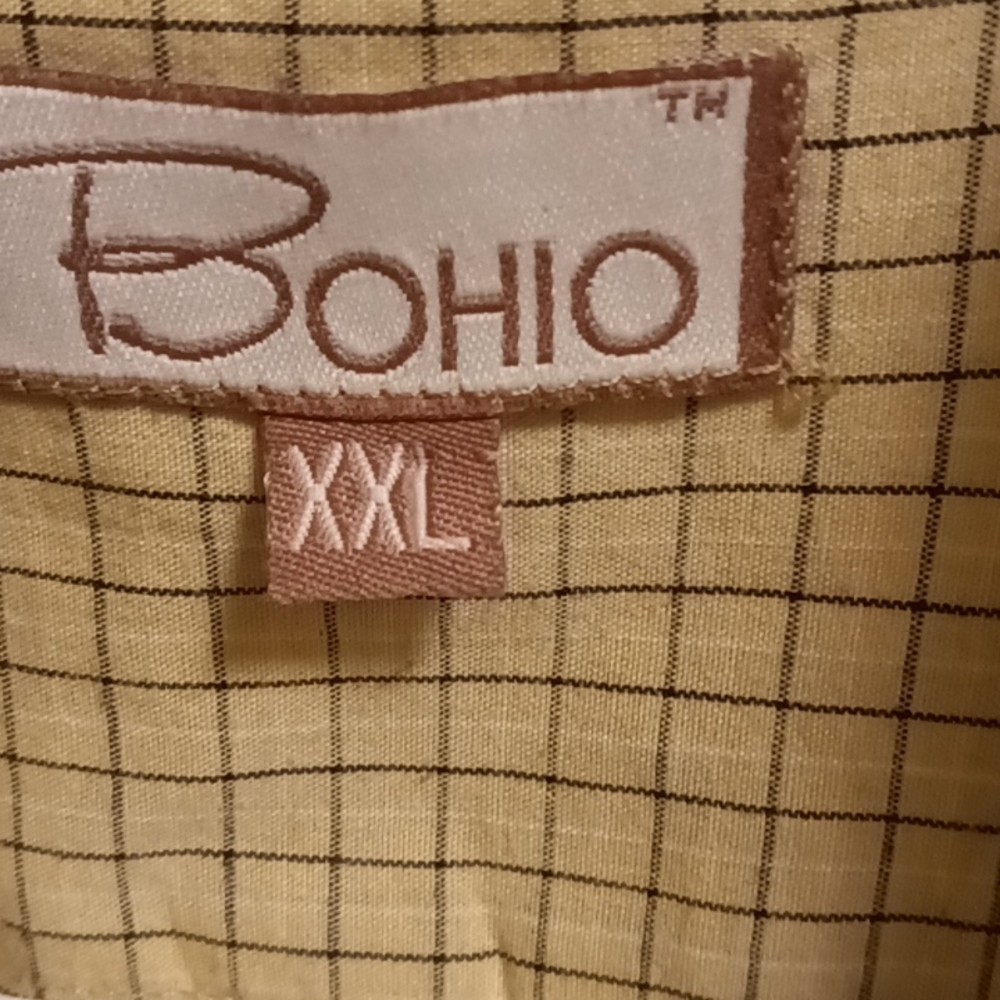 NWOT BOHIO yellow black & white pin striped s/s shirt w 4 frontal pockets Sz XXL